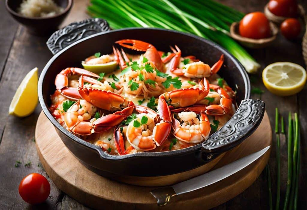 Cassolette de crabe et gambas à la gabonaise : recette exotique envoûtante